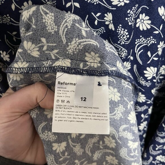 REFORMATION Gavin Navy‎ Floral Midi Dress Open Back Cap Sleeve Size 12 - Picture 8 of 12